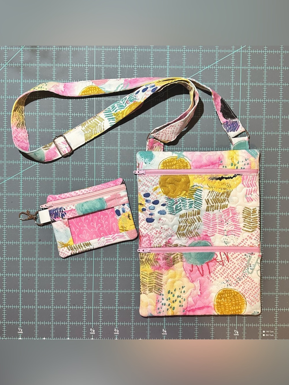 Crossbody Organizer Bag and Card Wallet in Pink Multi